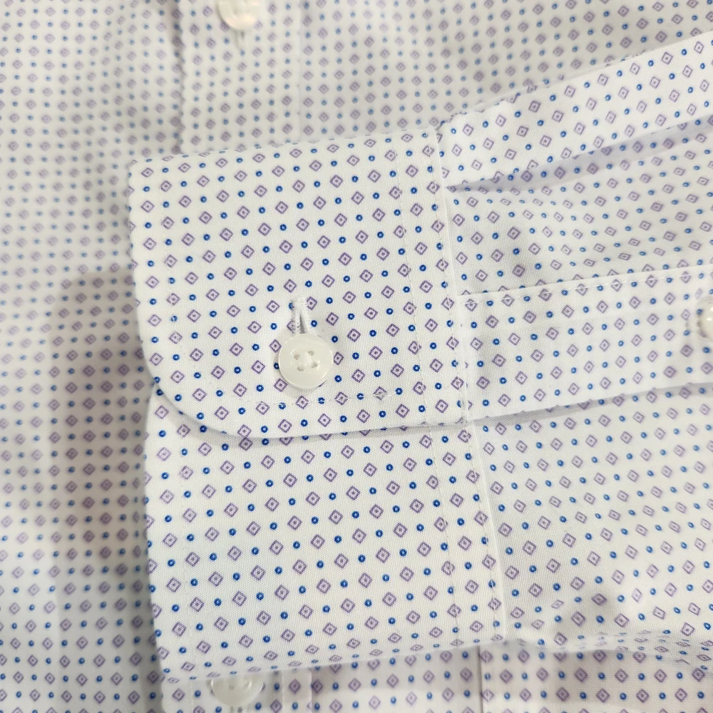 Roundtree & Yorke White and Blue Patterned Dress Shirt - Picture 9 of 13